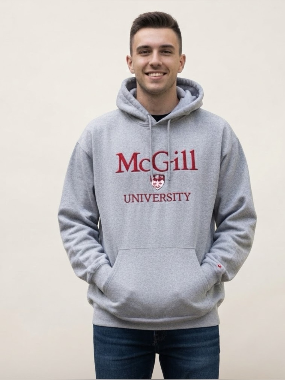 Vintage Sz XL Mc Gill Grey Embroidered Logo University Hoodie Sweater